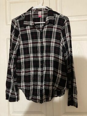 Justice Black Plaid Shirt with White and Maroon Accents L